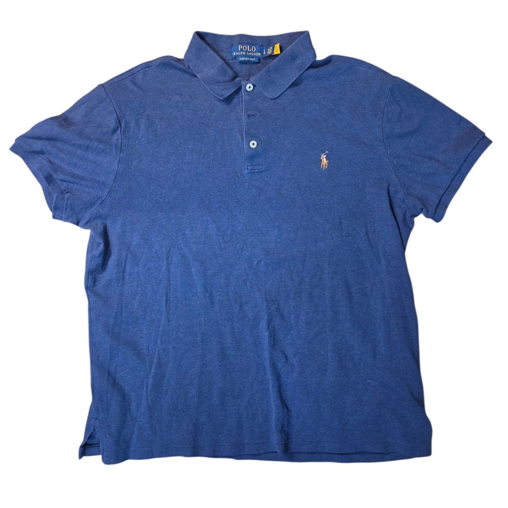 Polo Ralph Lauren Navy Blue Flesh Pony Custom Slim Fit Short‎ Sleeve Polo Lg